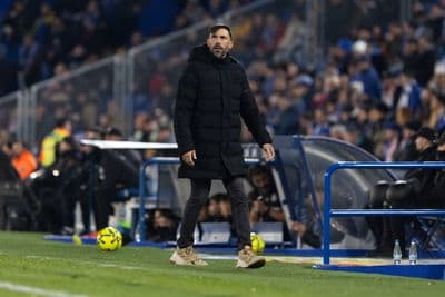 Elche manager Eder Sarabia on the touchline