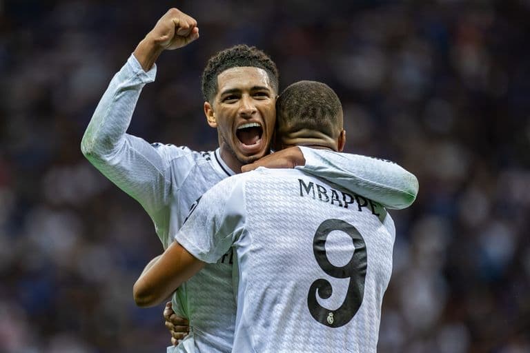 Jude Bellingham and Kylian Mbappe playing for Real Madrid