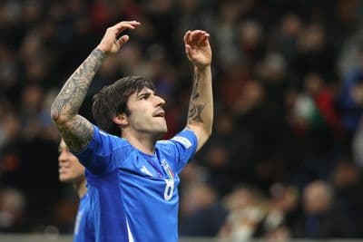 Newcastle midfielder Sandro Tonali playing for Italy