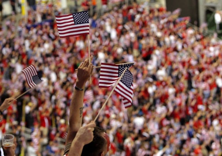 USA soccer fans inside a stadium