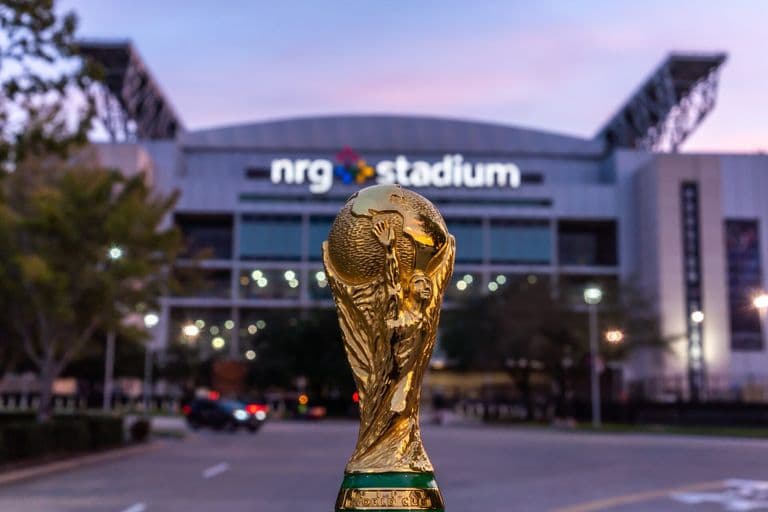 NRG Stadium in Texas with the World Cup trophy