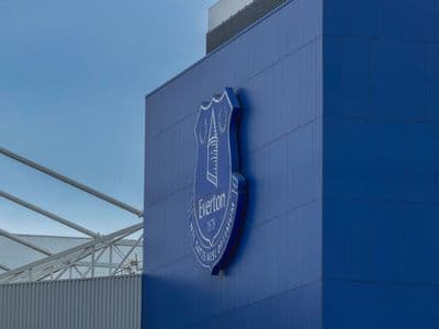 Everton stadium with logo outside