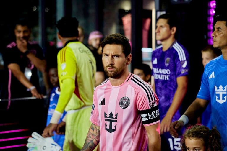 Leo Messi walks his Inter Miami out of the tunnel to face Orlando City