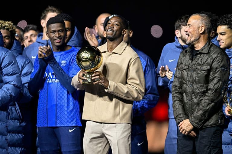 Ousmane Dembele lifts the 2025 Ballon d'Or